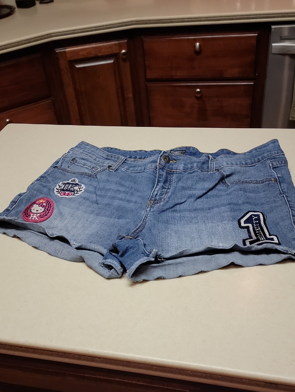 Hello Kitty Light Blue Denim Patchwork Shorts
